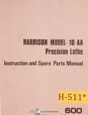 Harrison-Harrison Model 10-AA, Precision Lathe, Instructions & Spare Parts Maual 1972-10-AA-03